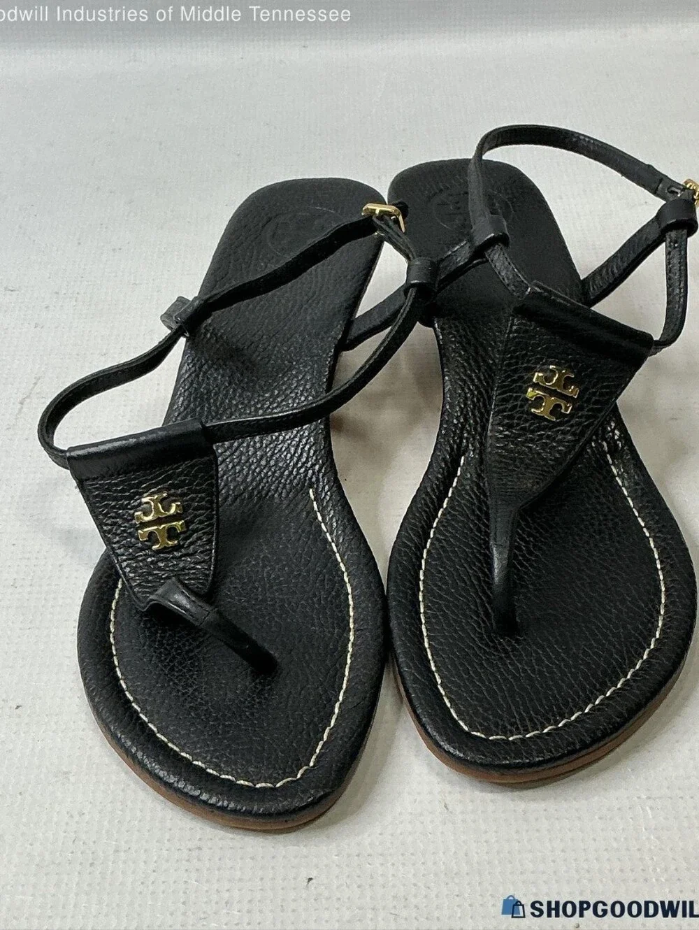 Tory Burch Black Leather T-Strap Sandals Size 9